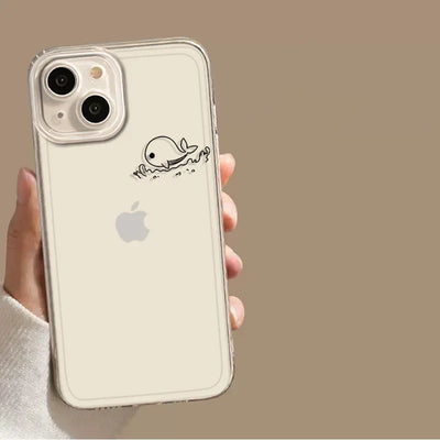 Clear Dolphin Whale Paired Couple Phone Case For iPhone 17 15 14 13 11 12 16 Pro Max Plus Mini 17E SE4 7 8 Lovers Cover Fundas