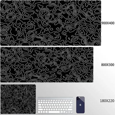 XXL Black Desk Accessories Topographic Mouse Pad Strata Liquid Mousepad Office Accessories Gamer Deskmat XL Gaming Setup Table
