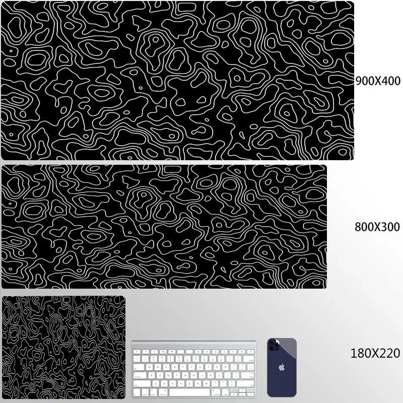 XXL Black Desk Accessories Topographic Mouse Pad Strata Liquid Mousepad Office Accessories Gamer Deskmat XL Gaming Setup Table