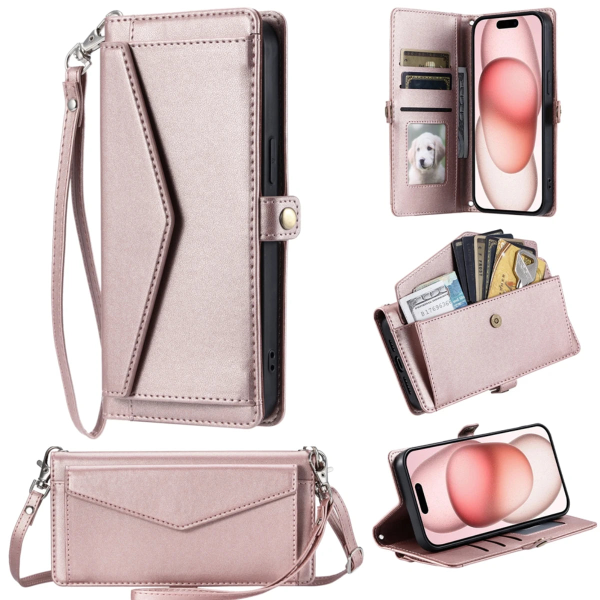 Crossbody Leather Wallet Case For IPhone 18 17 16 Pro 15 14 13 12 11 Pro Max Air 16E 17E XS XR SE 8 7 Card Solt Pocket Cover