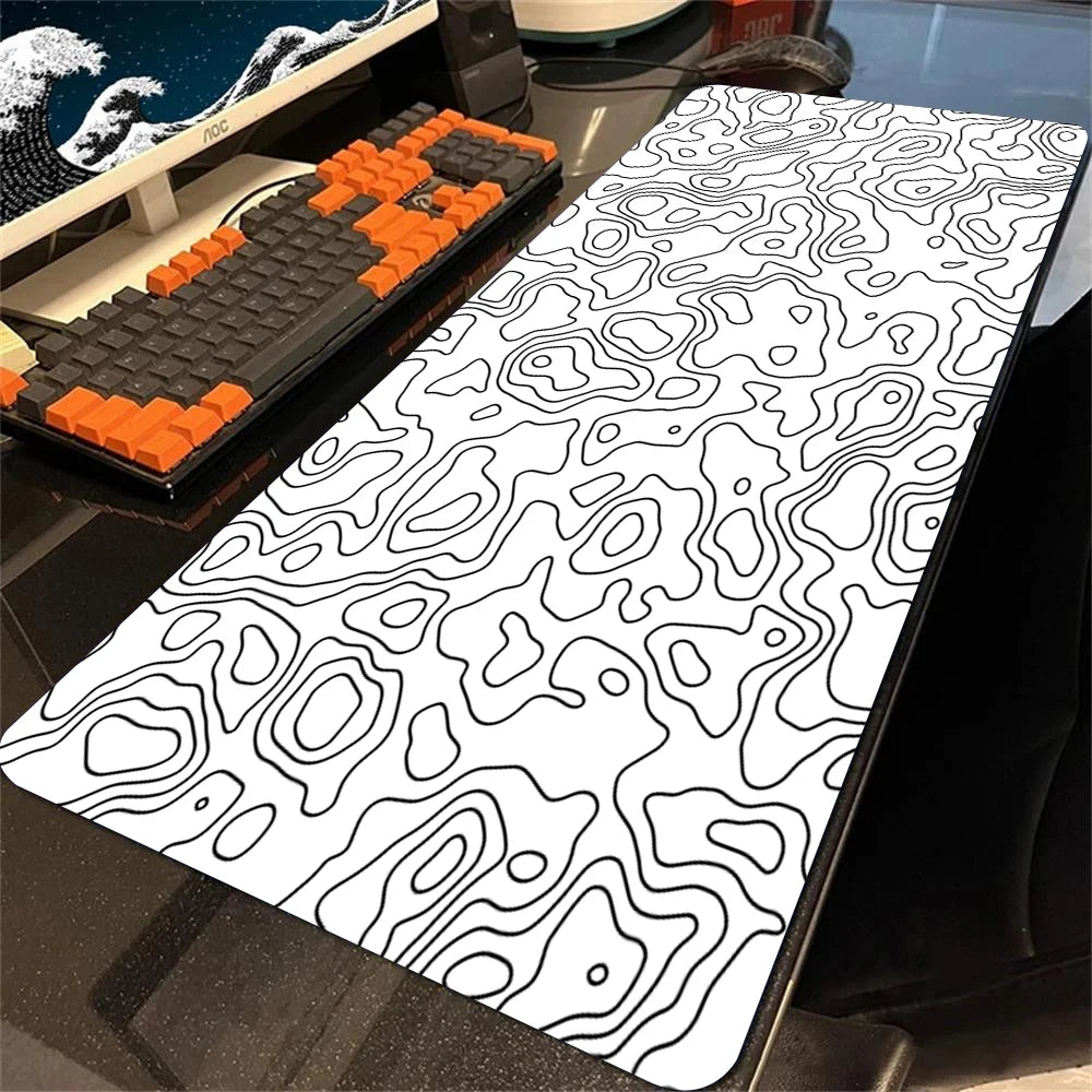 XXL Black Desk Accessories Topographic Mouse Pad Strata Liquid Mousepad Office Accessories Gamer Deskmat XL Gaming Setup Table