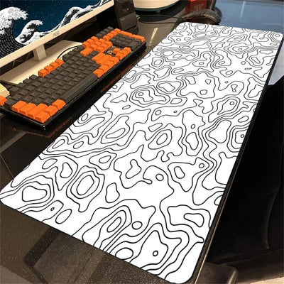 XXL Black Desk Accessories Topographic Mouse Pad Strata Liquid Mousepad Office Accessories Gamer Deskmat XL Gaming Setup Table