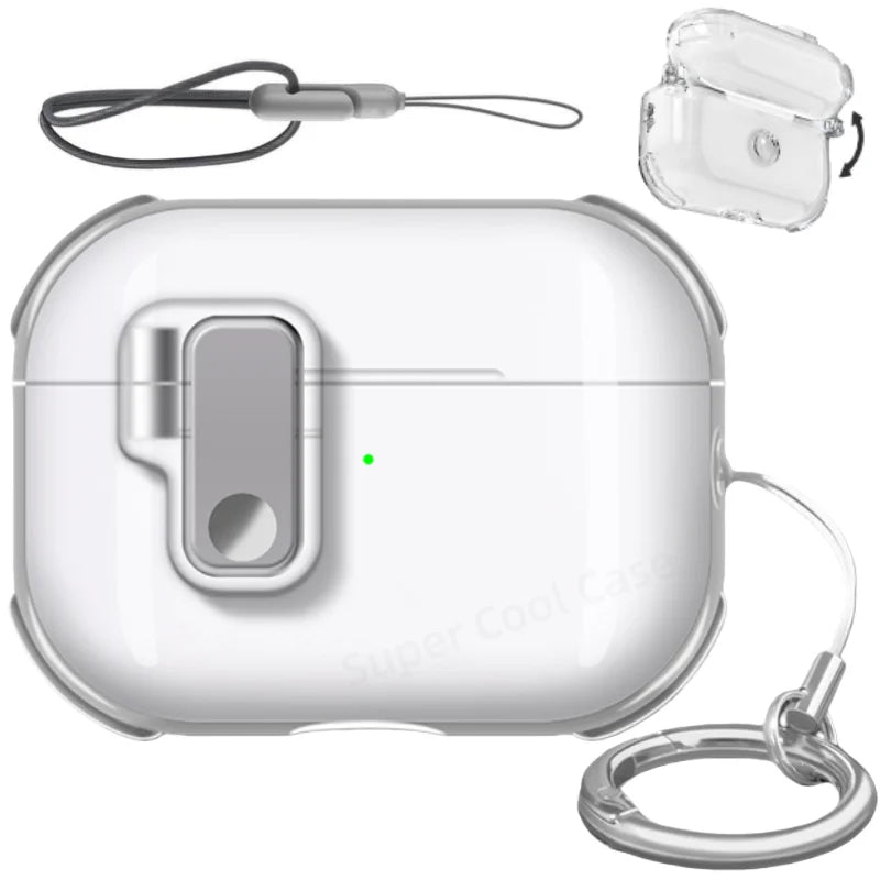 Earphone Case for AirPods Pro 3/Pro 2/4 with Secure Lock Soft TPU Transparent Protective Case with Lanyard for AirPods 4/Pro 3