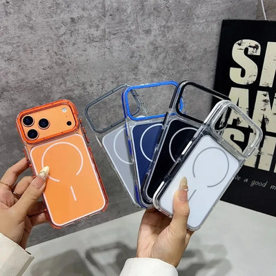 Luxury Two Tone Border Transparent Strong Magnetic Case for IPhone 18 Pro Max 17 Pro 16 15 14 13 12 Pro Max For Magsafe Cover