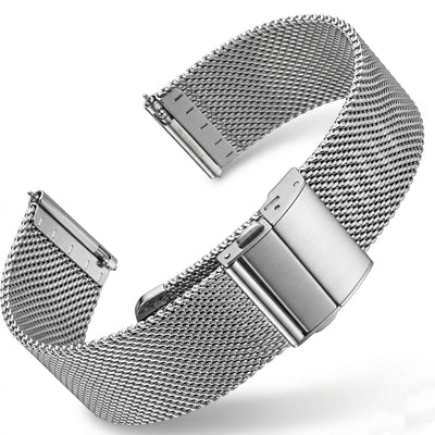 Premium Stainless Steel Mesh Watch Band 16-22mm Deployment Folding Clasp Universal Metal Bracelet Men Women Accessories