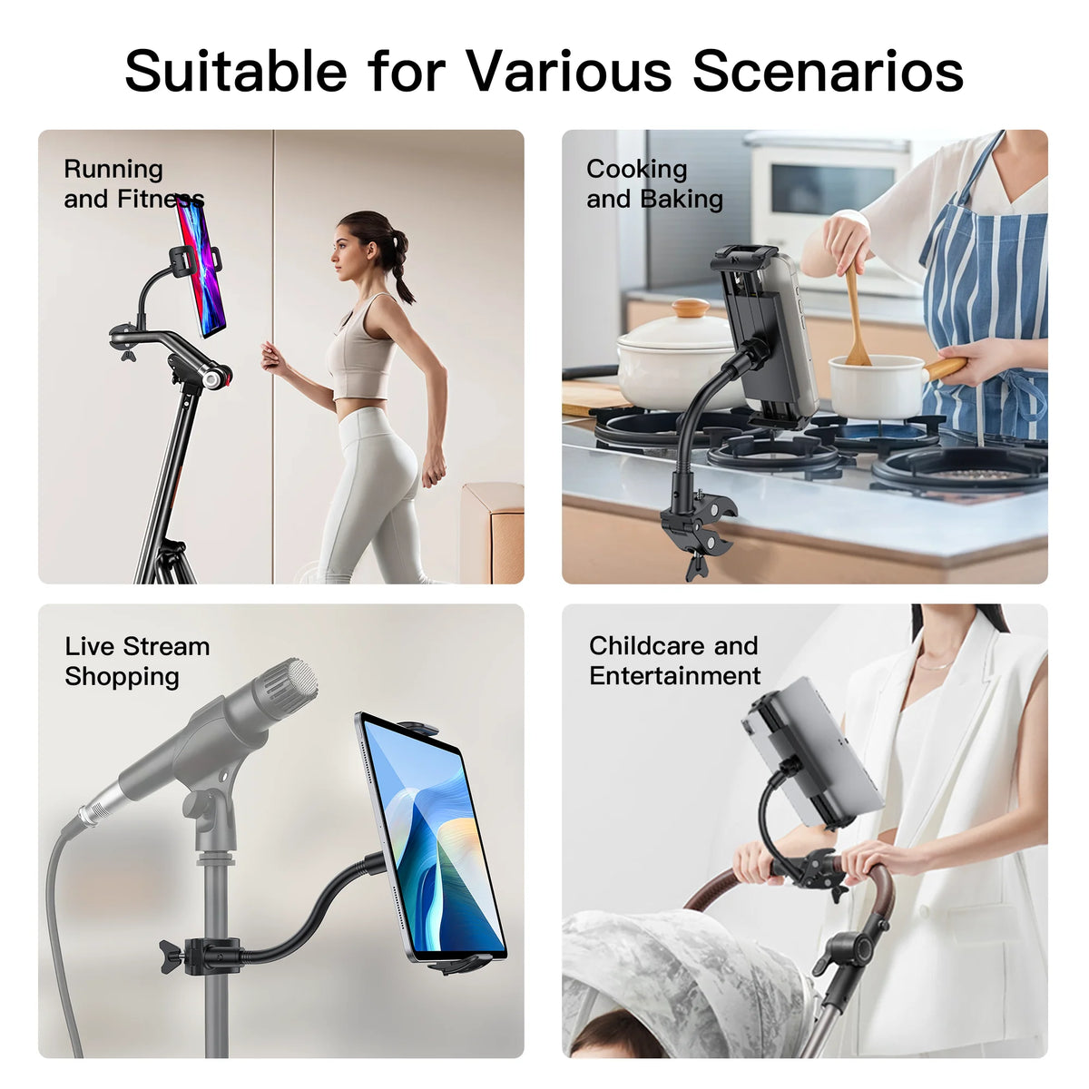 YWOR Adjustable Gooseneck Tablet Mount for Indoor Cycling, Treadmill, & Elliptical - Compatible with Peloton, iPad Holder for Ex
