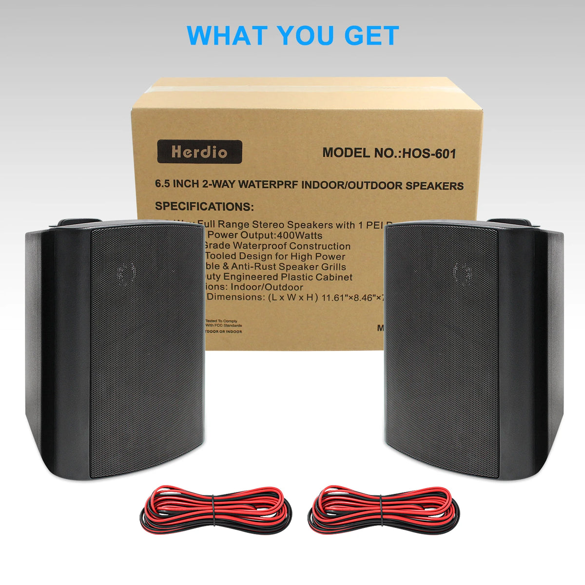 Herdio 6.5 Inch 400W Indoor Outdoor Passive Speakers Wired Waterproof Powerful Bass Wall Mount All-Weather Durability for Patio Garage Covered Deck