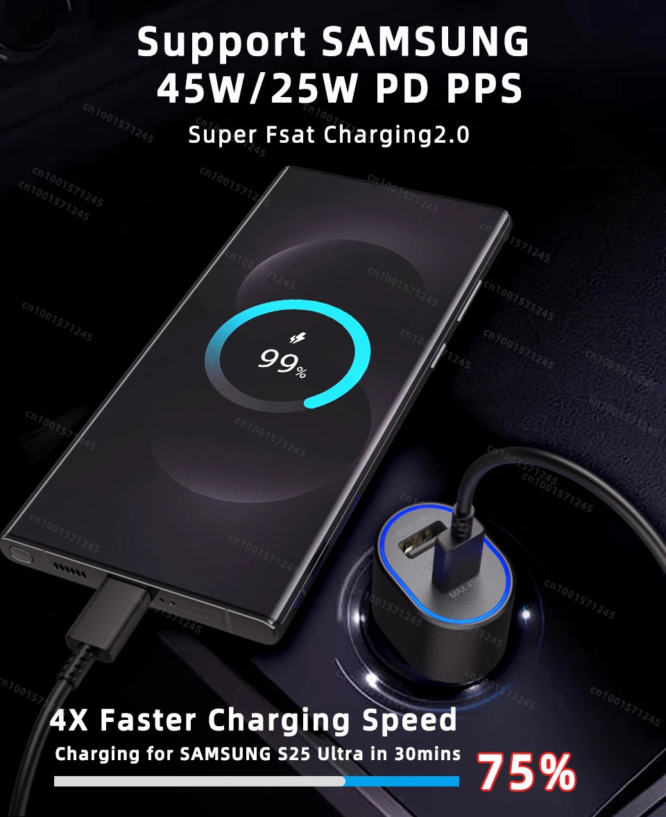 Original SAMSUNG Car Charger Type C 60w 45w 15w PD Auto Cargador Fast Charging Cable Samsung Galaxy S26 S25 S24 S23 Z Fold 8 7 6