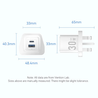 Vention 30W GaN USB Type C Charger PD 3.0 Dual Ports Fast Charging for iPhone 8-16 Tablet Xiaomi Samsung USB Type C USB Charger