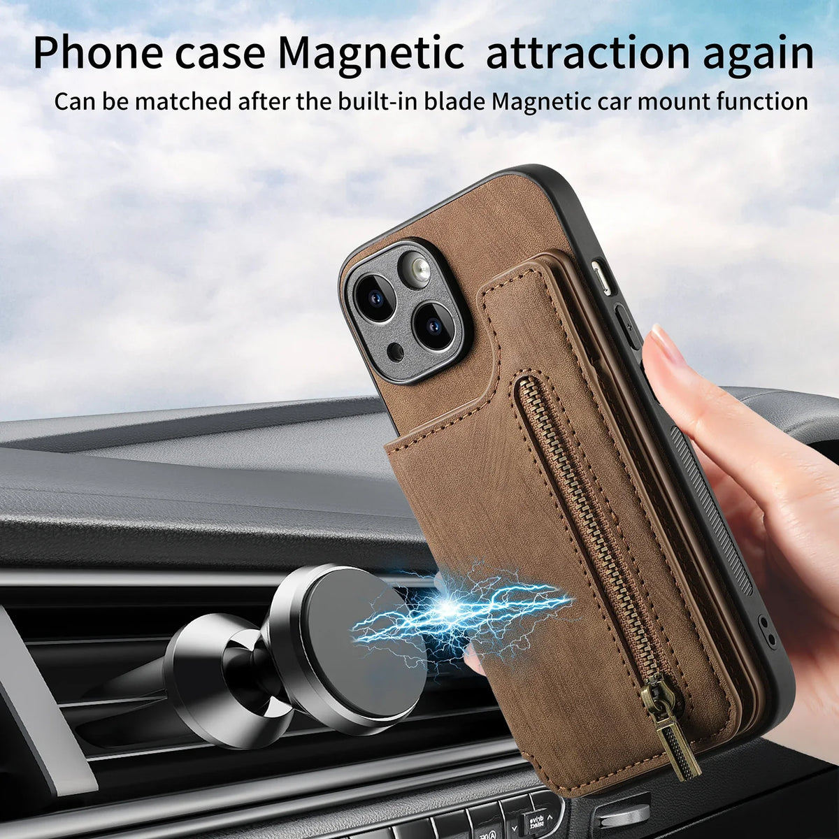 Zipper Card Solt Wallet Leather Case For iPhone 16 Pro Max 17 Air 15 14 Plus 13 12 11 Se2022 Pocket Magnetic Double Buckle Cover