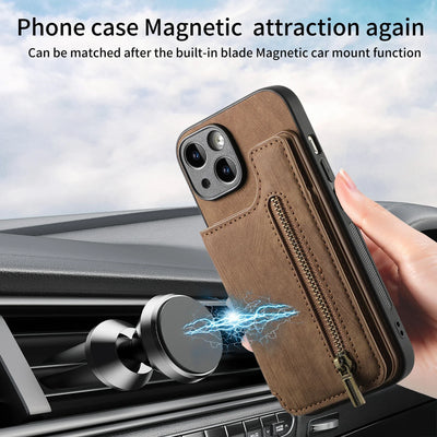 Zipper Card Solt Wallet Leather Case For iPhone 16 Pro Max 17 Air 15 14 Plus 13 12 11 Se2022 Pocket Magnetic Double Buckle Cover