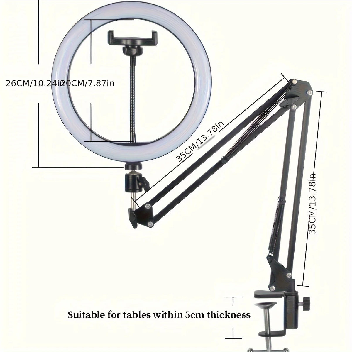 10 inch Selfie Ring Light with Mobile Holder Support Table Arm Stand, Photography Led Ring Lamp Ringlight For Live Broadcast
