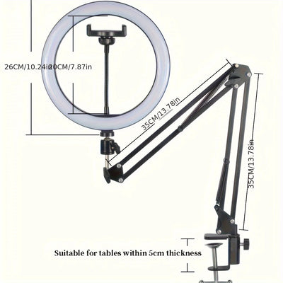 10 inch Selfie Ring Light with Mobile Holder Support Table Arm Stand, Photography Led Ring Lamp Ringlight For Live Broadcast