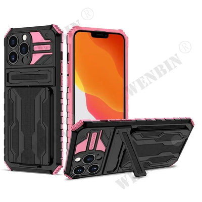 Case For iPhone 16 15 14 13 12 11 Pro Max Plus XR 8 7 Plus Anti Shock KickStand Bracket Card Slot Case