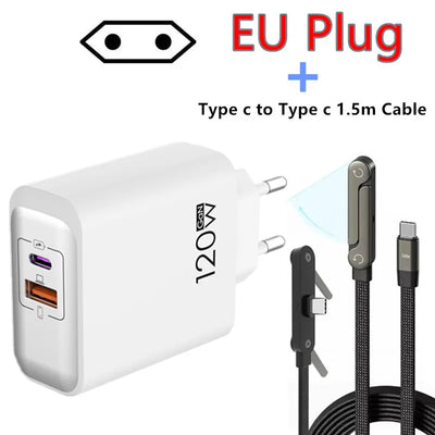 120W GaN USB C QC 3.0 Fast Charger Quick Charging PD Charger EU US UK Wall Power Adapter For iPhone Samsung Xiaomi Huawei iPad﻿﻿