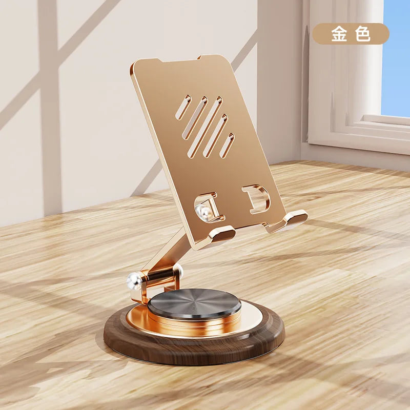 Black Walnut Wood Base Phone Holder Metal Stand 720° Rotating Foldable Desktop Stand Easy Storage for Mobile Phone Tablet Holder