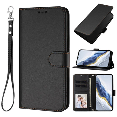 Solid Color Flip Wallet Leather Case For iPhone 17 13 14 15 16 12 Pro Max Air 16E 16 15 14 Plus 12 13 Mini Lanyard Back Cover