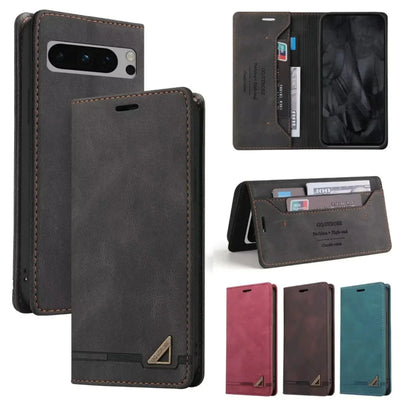Anti theft Brush Flip Leather Case for Google Pixel 10 9 Pro XL 10A 9A 8 7 6 Pro 8A 7A Stand Card Solt Wallet Phone Etui Cover