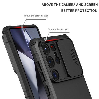 Shockproof Armor Funda For Samsung Galaxy S20 FE S21 S22 S23 S24 Plus Note 20 S25 Edge S26 Ultra 5G Slide Lens Protect Case