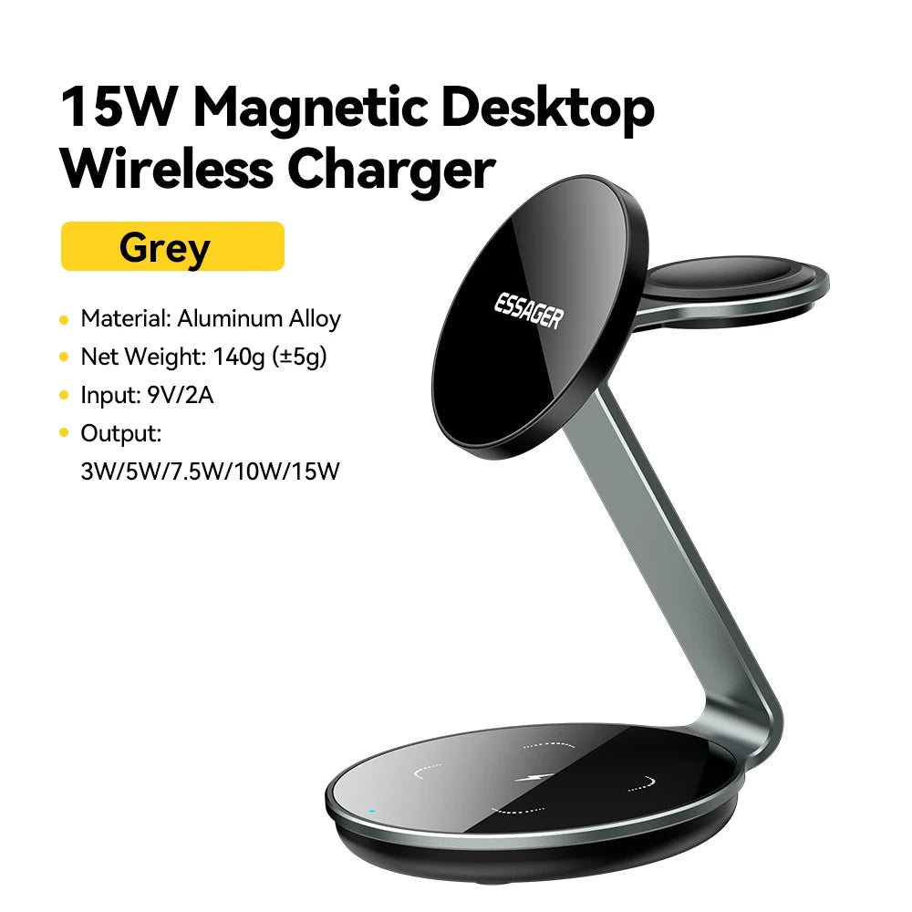 Essager 3 in 1 Magnetic Wireless Charger Bracket for Apple Watch Airpods 15W Fast Charge Dock Station for iPhone 15 14 13 12 Pro