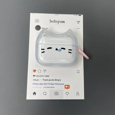 For Anti-Fall Sleepy Cat Earphone Case Dustproof Shockproof Headphone Protective Case with Keyring for Airpods 4 3 2 1/ Pro/Pro2