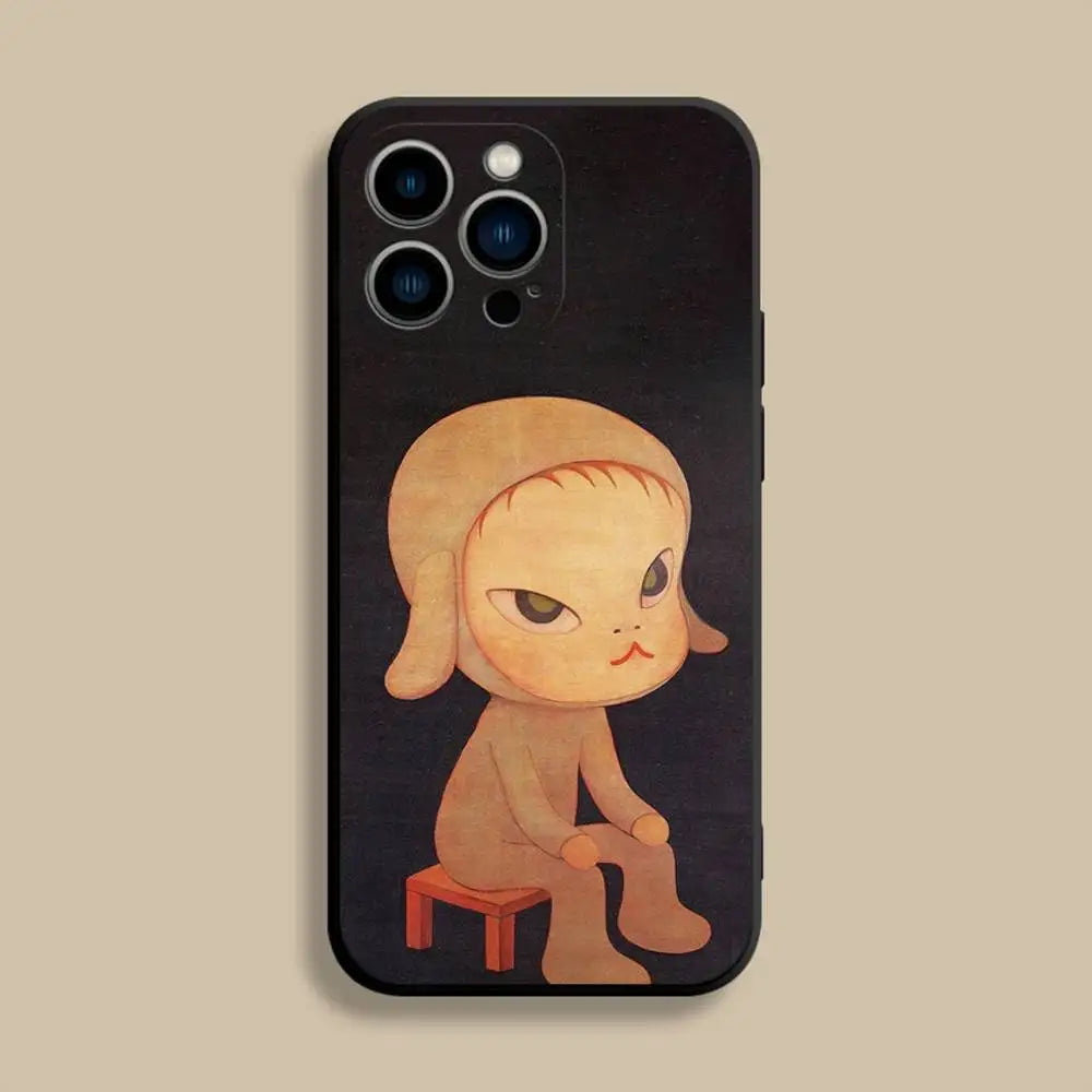 Y-Yoshitomos Art N-Nara Phone Case For iPhone 17,16,15,14,13,12,Pro,Max,Plus,E,SE4,Air,Mini Black Soft Cover