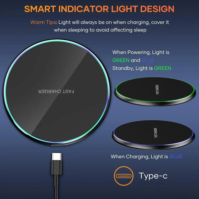 15W Desktop LED Wireless Charger Pad Phone Holder For iPhone 17 16 15 14 13 Pro Max Samsung Xiaomi Induction Fast Charging Stand