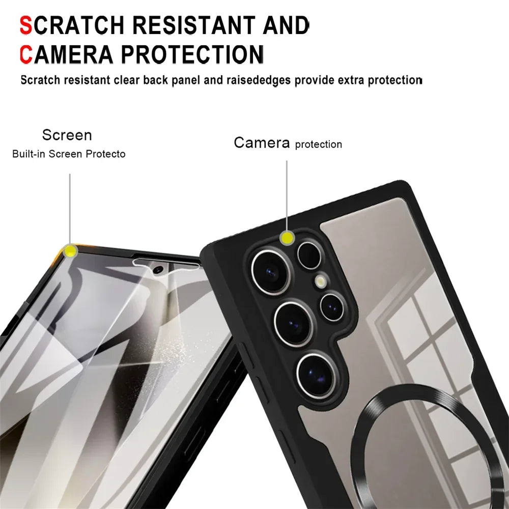 360° Full Shockproof Case for Samsung Galaxy S26 S25 S24 S23 S22  Ultra Plus FE Wireless Charging Transparent Cover