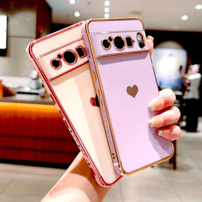 Plating TPU Case For Google Pixel 10 9 8 Pro XL 7A 8A 8Pro 9Pro For Pixel 9 8 Pro XL 8A Full Protective Soft Cover Love Heart