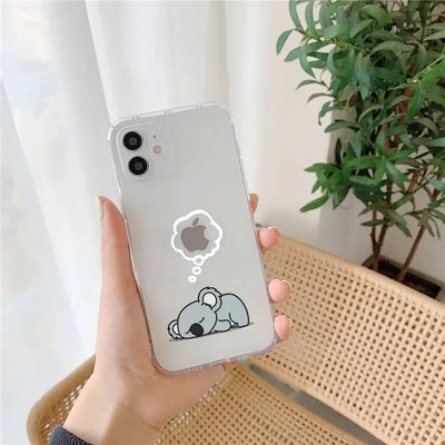 Funny Animal Couple Phone Case for iPhone 17 16 11 12 14 13 15 Pro Max Mini SE4 7 8 Plus 17E Clear Cover Cute Panda Sloth Funda