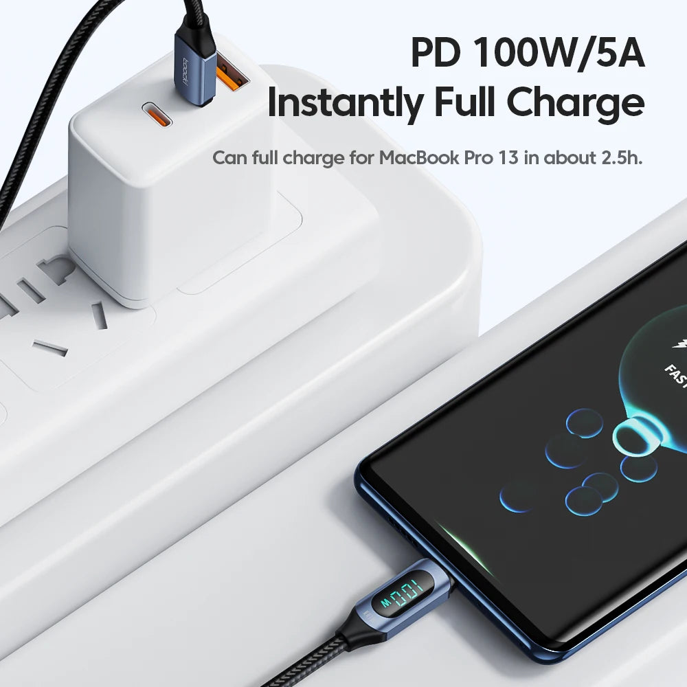 Toocki Type C to Type C Cable 100W PD Fast Charging Charger USB C to USB C Display Cable For iPhone Samsung Huawei OPPO ViVO