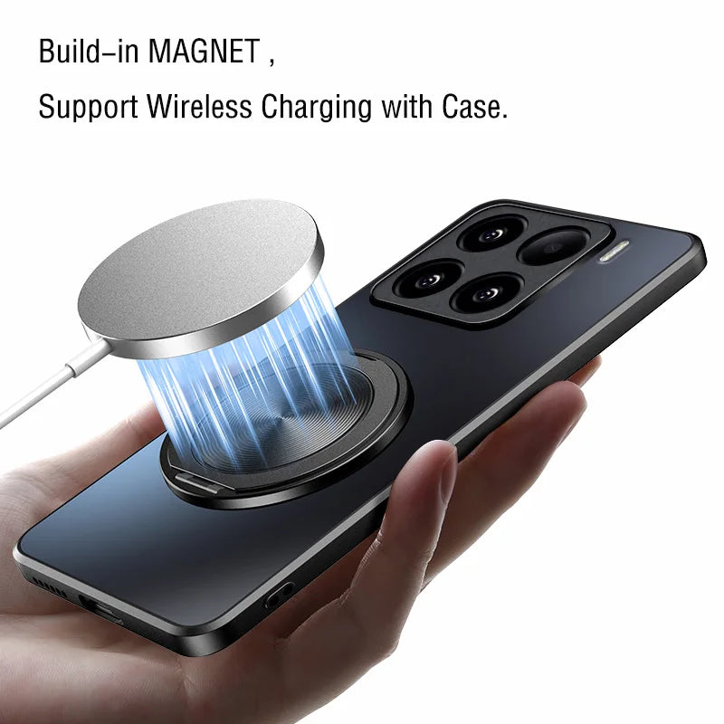 AG Matte Magnetic Case for Magsafe Xiaomi 17 Pro Max 15 14 13T 13 Pro Bracket 360° Rotating Ring Stand Holder Back Cover
