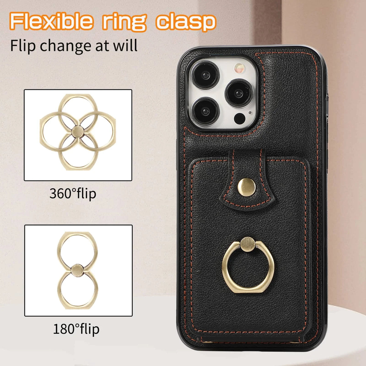 For iPhone 16/15/14 Pro Max 16 15 14 Plus Case Wallet with Card Holder, 360°Rotation Finger Ring Holder Kickstand, RFID Blocking