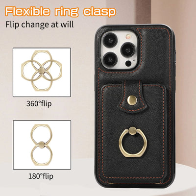 For iPhone 16/15/14 Pro Max 16 15 14 Plus Case Wallet with Card Holder, 360°Rotation Finger Ring Holder Kickstand, RFID Blocking