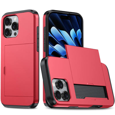 Push Pull Wallet Card Slot Solid Color Shockproof Phone Case For iPhone 16 Pro Max 14 11 12 13 15 Pro Max Mini Bumper Back Cover