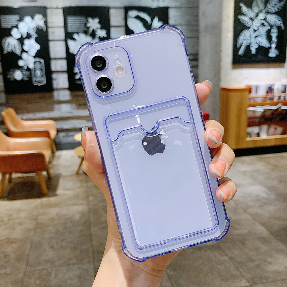 Transparent Card Bag Holder Phone Case For iPhone 17 Pro Max 11 12 13 14 15 16 Pro Max Air 7 8 Plus XR XS SE 2020 SE 2022 Cover