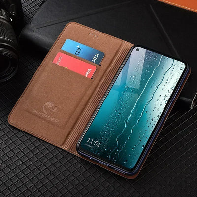 For APPLE iPhone 17 16 16E 15 14 Pro Max Air Plus Flip Case Grid Pattern Magnetic Cover Cowhide Genuine Leather Wallet Covers