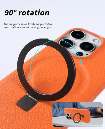 Magnet Ring Stand Phone Case for IPhone 18 Pro Max 17e 16 15 13 14 12 11pro Cover Genuine Leather Case Magnetic Back Cover Cases
