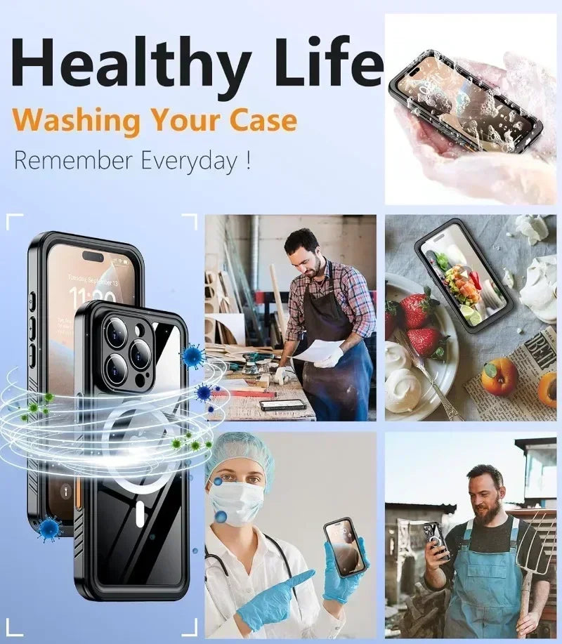 IP68 Waterproof Case For iPhone 18 17 16 Pro Max Plus Full Body Protective Cover Swim Underwater Diving Magsafe Magnetic Fundas