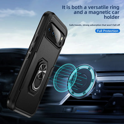 Hybrid Heavy-Duty Phone Case for Google Pixel 10 9 Pro XL 8A 7A 6A 6 7 8 Pro Rugged Matte Magnetic Ring Stand Shockproof Cover