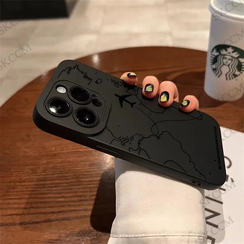 Travel-nspired Airplane Route Desian Phone Case For iPhone 16 15 14 13 12 11 Pro Max Mini 8 7 Plus X XR XS Soft Silicone Covers