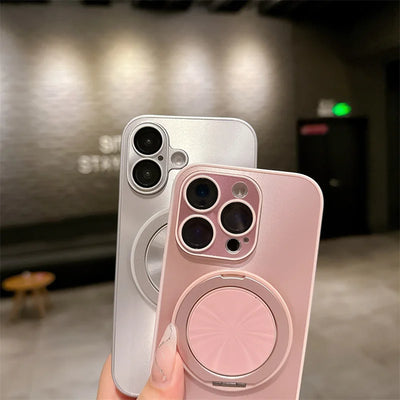 360 degree Rotatable Magsafe Ring Holder Case For iPhone 16 Pro Max 16 Plus 15 Pro 14 13 12 11 Frosted Plating Lens Film Cases