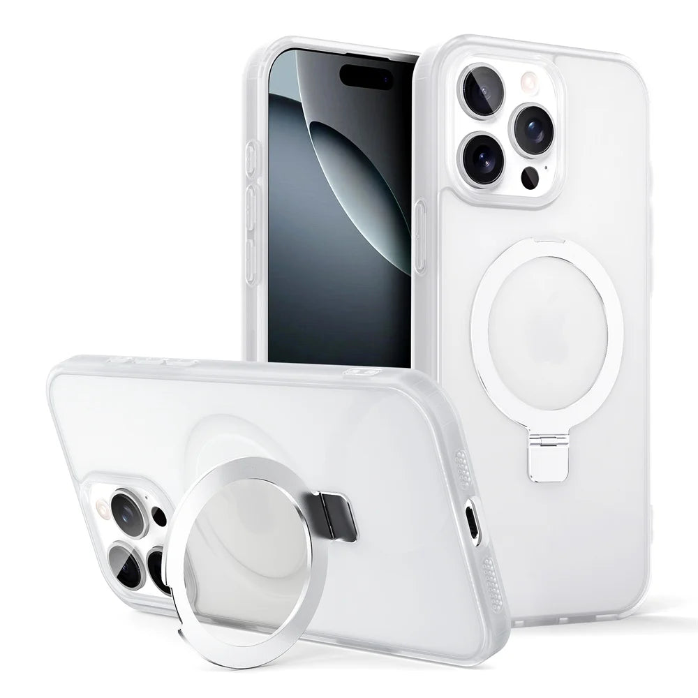 Shockproof Magnetic Kickstand Matte Case For iPhone 16 15 14 Plus 13 12 11 Pro Max Case With Holder Stand Cover for Magsafe
