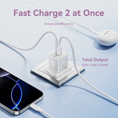Vention 30W GaN USB Type C Charger PD 3.0 Dual Ports Fast Charging for iPhone 8-16 Tablet Xiaomi Samsung USB Type C USB Charger
