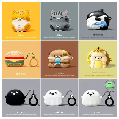 For AirPods 1/2 3 4 Pro3 2025 Pro2  Case Cartoon Cat Puppy Orca Silicone Earphone Accessories Soft Protective Sleeve Shell Funda