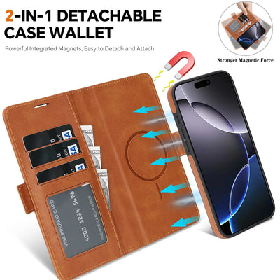 2-in-1 Detachable Leather Wallet Case for iPhone 18 17 16 15 14 13 12 Pro Max 17e 16e Magnetic Luxury Business Protective Cover