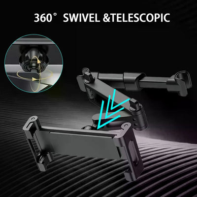Car Headrest Tablet Phone Holder, Telescopic Adjustable 360 °   Rotatable Stand, for 6.0‑10.3 Inch Smartphones & Tablets, Rear‑Seat Entertainment Car Accessory, Black