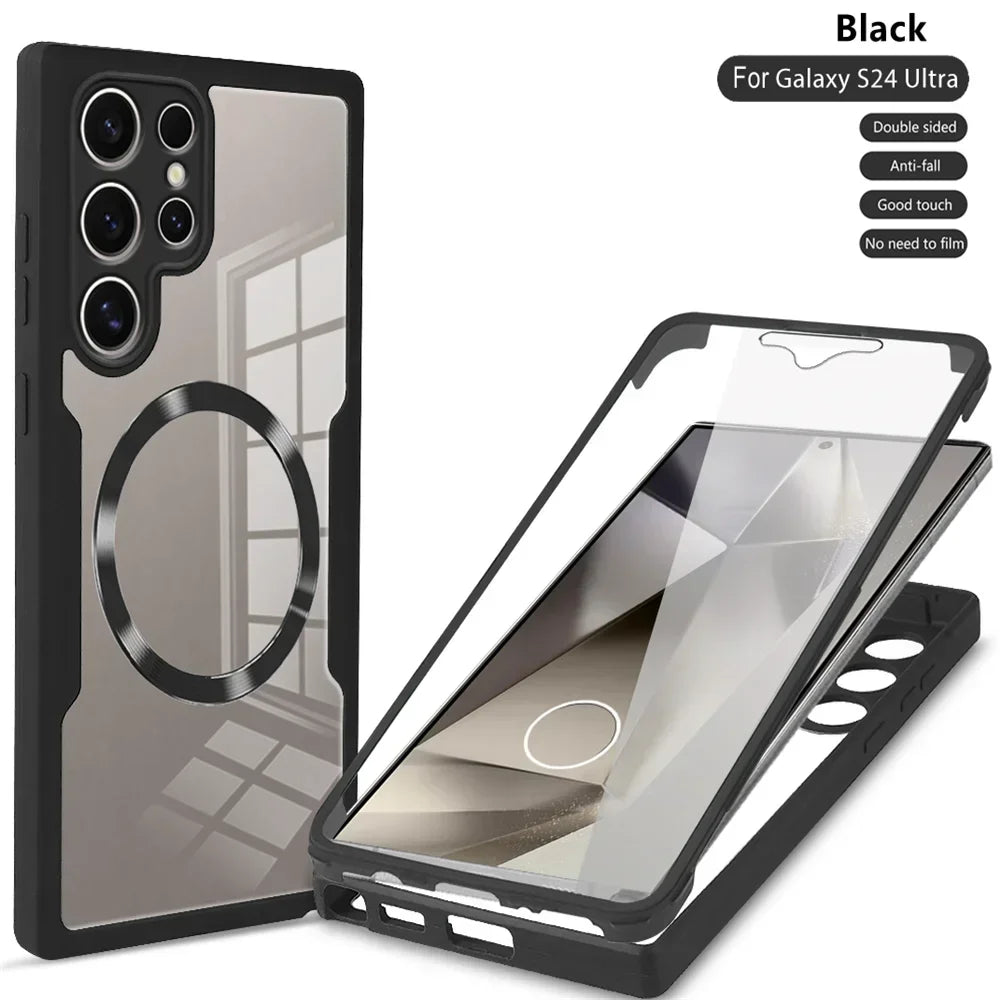 360° Full Shockproof Case for Samsung Galaxy S26 S25 S24 S23 S22  Ultra Plus FE Wireless Charging Transparent Cover