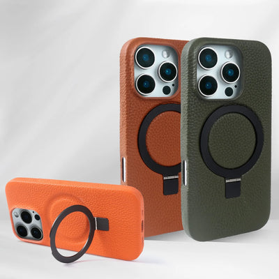 Magnet Ring Stand Phone Case for IPhone 18 Pro Max 17e 16 15 13 14 12 11pro Cover Genuine Leather Case Magnetic Back Cover Cases