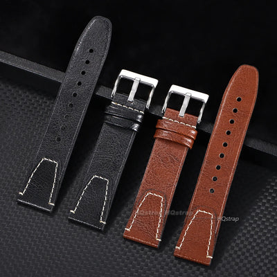 Vintage 20mm 22mm Oil Wax Leather Watch Band for Seiko Smartwatch Brown Stitching Cowhide Strap for Samsung Universal Wrist Band